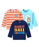 Babyhug Cotton Knit Full Sleeves Striped T-Shirts with Text Print Pack of 3 - Blue & Orange