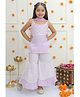 Ka-mee Cotton Sleeveless Floral Printed Kurta Sharara With Dupatta - Lavender