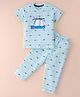 Teddy Sinker Knit Half Sleeves T-Shirt & Lounge Pants Set With Car Print - Blue