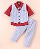 Mini Taurus Cotton Knit Full Sleeves 3 Piece Striped Party Suit with Attached Bow - Light Blue