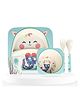Bembika Baby Self Feeding Essential Baby Dinnerware Bamboo Fibre Dinner Set For Kids For Kids And Toddlers Cute Mermaid - Pack Of 5 (Sky Blue)