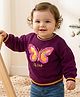 Babyoye Cotton Knit Full Puff Sleeves Drop Shoulder Sweatshirt With Butterfly Foil Print & Frill Detailing - Pink