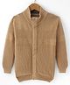Smarty Boys 100% Cotton Flatknit Full Sleeves High Neck Front Open Sweater with Cable Knit Design - Tan
