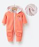 Kookie Kids Full Sleeves Winter Romper with Hood  Floral Embroidery- Orange