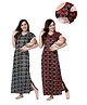 Piu Sinker Woven Pack of 2 Half Sleeves Abstract Printed Nighty With Concealed Nursing Access - Blue & Red