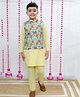 M'andy Cotton Full Sleeves Solid Kurta Pyjama Set With Floral Printed Jacket - Blue & Yellow