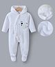 Kookie Kids Full Sleeves Winter Wear Hooded Romper With Bear Embroidery - White