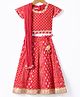 Exclusive from Jaipur Cotton Woven Half Sleeves Foil Printed Choli & Lehenga with Dupatta Tassle Detailing - Red
