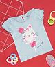Pantaloons Baby Frill Half Sleeves Polka Dots & Kitty Printed Tee - Blue