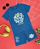 YU by Pantaloons Cotton Half Sleeves Make Waves Text Printed Tee With Coordinating Shorts Set - Blue