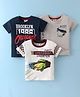 Mini Donuts Cotton Knit Half Sleeves T-Shirt Car Print Pack Of 3 - Navy Blue Grey & White