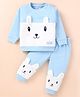 Little Darlings Fleece Knit Full Sleeves Winter Wear Suit With Animal Applique - White & Sky Blue