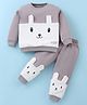 Little Darlings Fleece Knit Full Sleeves Winter Wear Suit With Animal Applique - Grey