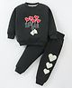 Little Darlings Fleece Knit Full Sleeves Winter Wear  Sweatshirt & Joggers Set with Heart Patch & Embroidery - Dark Green