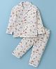 Ben Benny 100% Cotton Knit Full Sleeves Collared Night Suit With Butterflies Print - Off White
