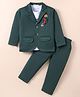 JASH KIDS Cotton Knit Full Sleeves Solid Colour Blazer with Printed T-Shirt  Trouser Set & Broach Detailing - Dark Green