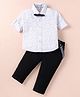JASH KIDS Cotton Woven Full Sleeves Printed Shirt & Trouser Set With Suspender & Bow Tie - White