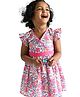 Campana 100% Cotton Frill Sleeves Floral Printed Dress - Pink & Purple