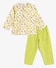 Campana 100% Cotton Woven Full Sleeves Dinosaur Printed Top With Striped Pajama Set - Off White & Lime Green