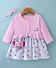Doreme Lycra Knit Full Sleeves Frock With Honey Bee Print & Headband- Light Pink