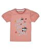 My Milestones 100% Cotton Puffed Sleeves Text & Garden Theme Printed Top - Peach