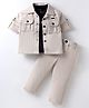 JASH KIDS Cotton Knit Full Sleeves Textured Shirt & Trouser Set with Text Printed T-Shirt - Beige