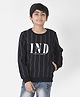 CRIMSOUNE CLUB Full Sleeves Everything Is Connected Text Printed Striped Sweatshirt - Navy Blue