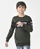 CRIMSOUNE CLUB Cotton Full Sleeves Abstraction Distraction Text  Printed Sweatshirt  - Olive Green