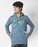 CRIMSOUNE CLUB Cotton Full Sleeves Off Beat Text Printed Hooded Sweatshirt - Blue