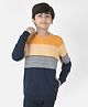 CRIMSOUNE CLUB Full Sleeves Striped Colour Blocked Sweatshirt - Navy Blue