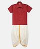 THANGAMAGAN Half Sleeves Solid Shirt & Dhoti Set - Red