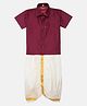 THANGAMAGAN Half Sleeves Solid Shirt & Dhoti Set - Wine Maroon