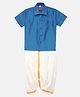 THANGAMAGAN Half Sleeves Solid Shirt & Dhoti Set - Blue