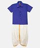THANGAMAGAN Half Sleeves Solid Shirt & Dhoti Set -  Royal Blue