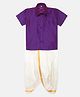 THANGAMAGAN Half Sleeves Solid Shirt & Dhoti Set - Dark Orchid
