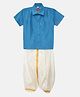 THANGAMAGAN Half Sleeves Solid Shirt & Dhoti Set - Sky Blue
