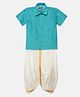 THANGAMAGAN Half Sleeves Solid Shirt & Dhoti Set - Sea Green