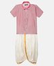 THANGAMAGAN Half Sleeves Solid Shirt & Dhoti Set -  Light Pink