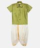 THANGAMAGAN Half Sleeves Solid Shirt & Dhoti Set - Pista Green