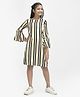 CRIMSOUNE CLUB Cotton Three Fourth Sleeves Striped Dress - Beige