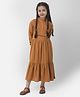 CRIMSOUNE CLUB Cotton Full Sleeves Solid Tiered Dress - Mustard