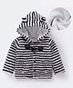 Kookie Kids Full Sleeves Hooded Winter Fur Striped Jacket with 3D Applique - Black
