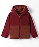 Kanvin Fleece Woven Full Sleeves Hooded Sweatjacket- Wine & Brown