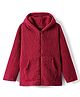Kanvin Fleece Woven Full Sleeves Solid Colour Hooded Winter Jacket With Kangaroo Pockets - Red