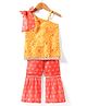 Lil' Drama Sleeveless  Bandhani Design & Bow Detailed Kurta & Sharara Set - Yellow