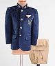 Robo Fry Full Sleeves Floral Embroidered Jodhpuri Coat with Pant - Navy Blue
