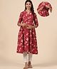CRAFIQA Three Fourth Sleeves Floral Printed Maternity Kurta With Concealed Zipper Nursing Access - Red & White
