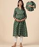CRAFIQA Three Fourth Sleeves Floral Printed Maternity Kurta With Concealed Zipper Nursing Access - Green