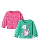 Doodle Poodle 100% Cotton Knit Single Jersey Full Sleeves Tops with Floral & Dino Print Pack of 2 - Pink & Green