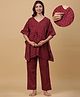 Ikk Kudi by Seerat Cotton Woven Three Fourth Batwing Sleeves Floral Motif Printed Kaftan Top With Zipper Nursing Access & Pant Set - Maroon
